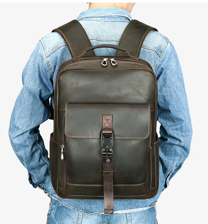 Business Casual Men's Leather Backpack Large Capacity Travel Bag