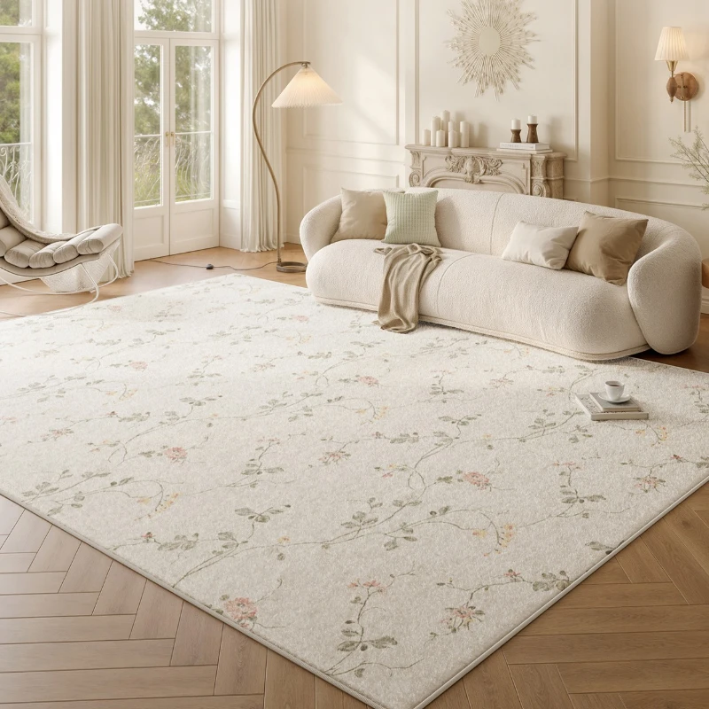 Living Room Carpet Simple High-grade Floral Large Area Bedroom Plush Rug French Cream Style Sofa Coffee Table Floor Mat Tapis 러그