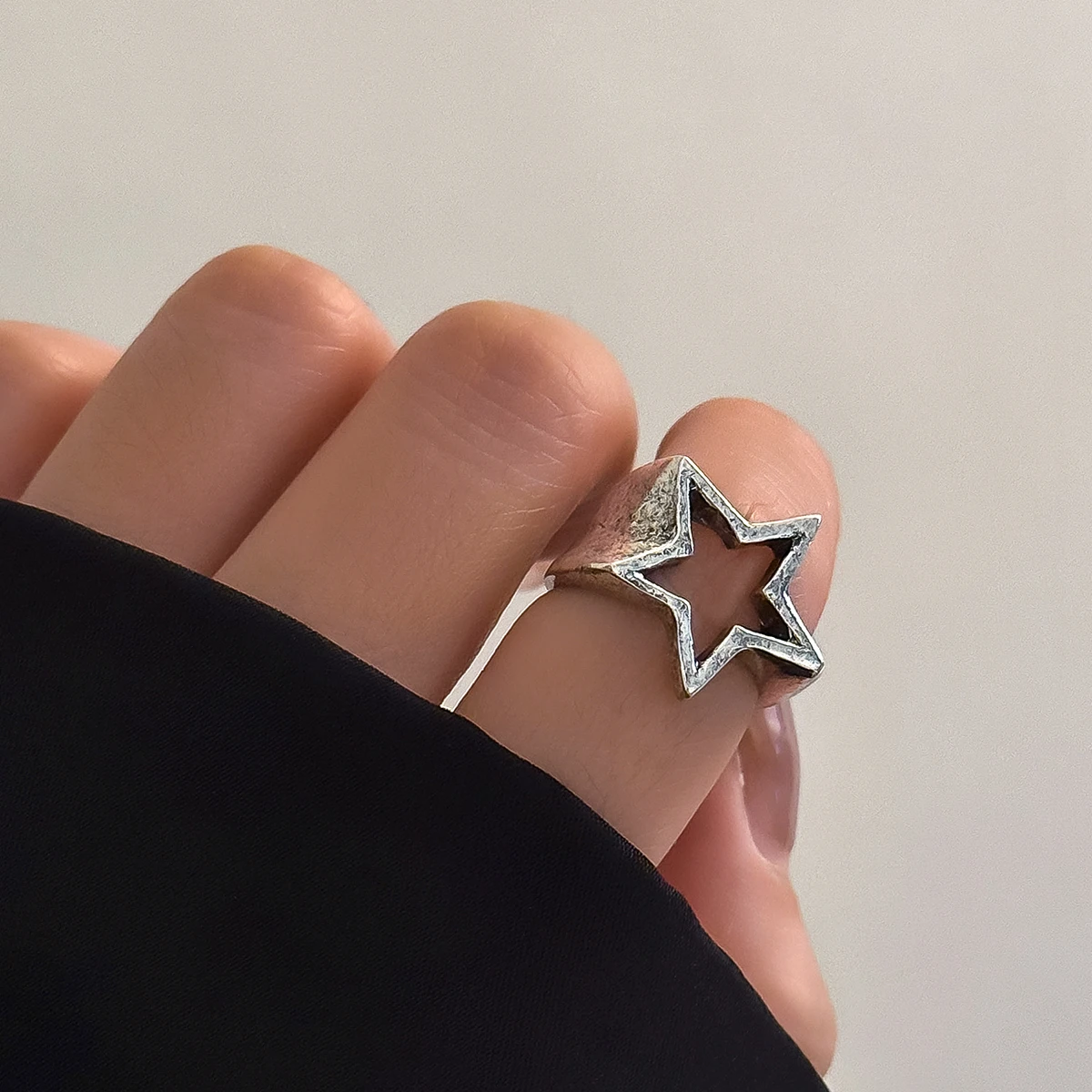 KunJoe-anillo abierto de estrella geométrica gruesa ahuecada Punk para mujeres y hombres, anillo minimalista de Color plateado, joyería de Hip Hop para fiesta