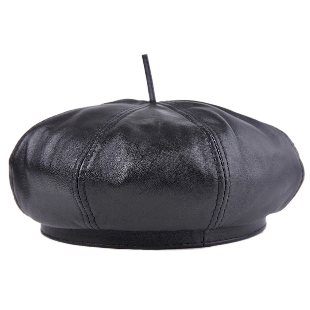 Damen Mädchen 100 % echtes Schaffell Leder Unisex Baskenmütze Hut Newsboy Maler Mütze Beanie Reisen Outdoor Street Fashion Casual – Detail 2