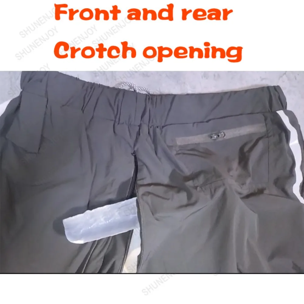 Summer Shorts Loose Knitted Cotton Invisible Open Crotch Outdoor Sex Pants Fitness Jogger Guard Pant Belt Pocket Casual Pants