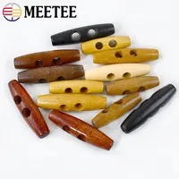 50pcs Meetee Wooden Buttons 30-60mm 2 Holes Natural Wood Horn Toggle for Wool Sweater Coat Bags Garment Accessories C1-27 1