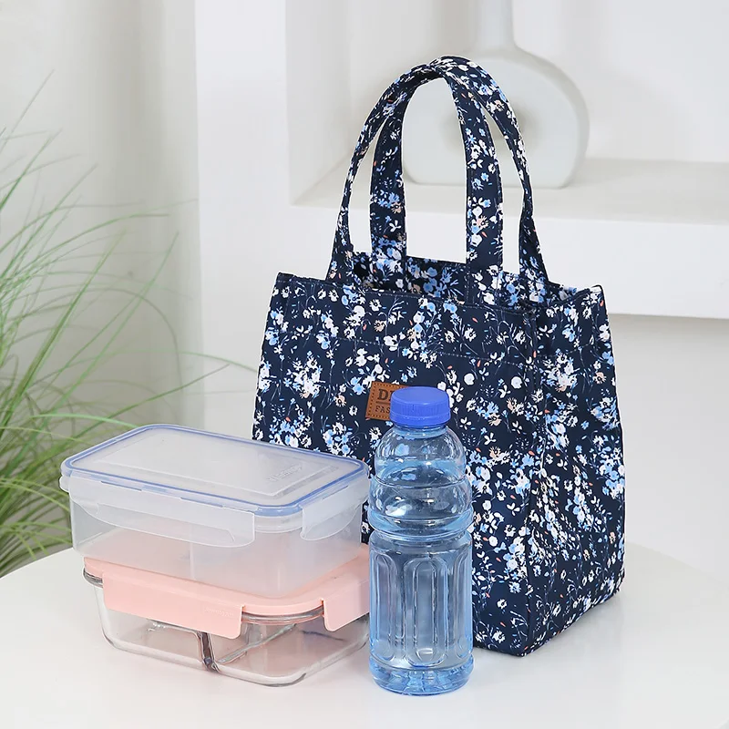 Brandneue Blumenmuster-Handtasche mit Reißverschluss Halbgeschlossene Arbeits-Lunchbox-Tasche mit Aluminiumfolie-Isolierung Innen – Detail 10