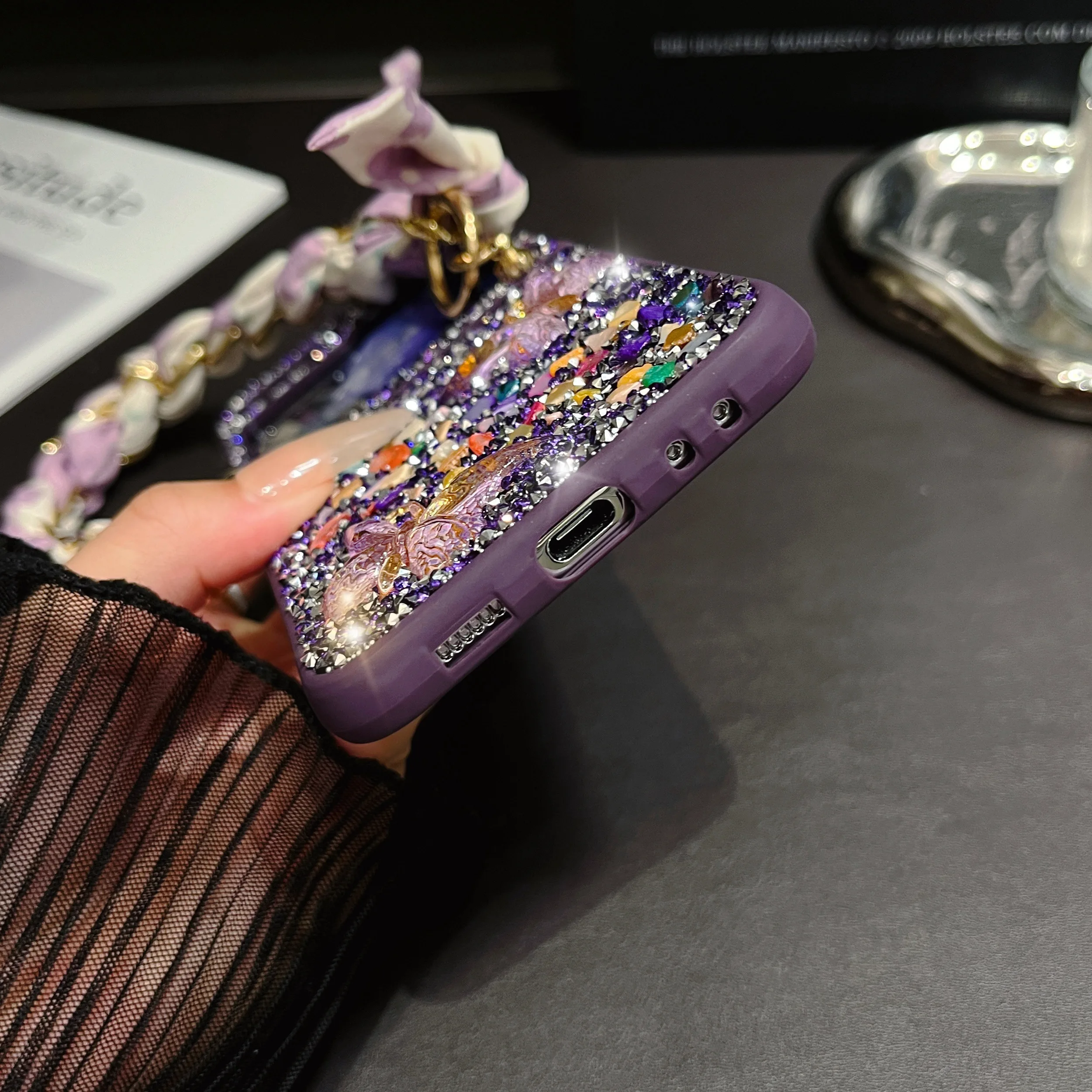 Custodia per telefono con glitter e pietra di diamanti con farfalla colorata per ragazza carina per Samsung Galaxy Z Flip 3 4 5 6_voghion.com