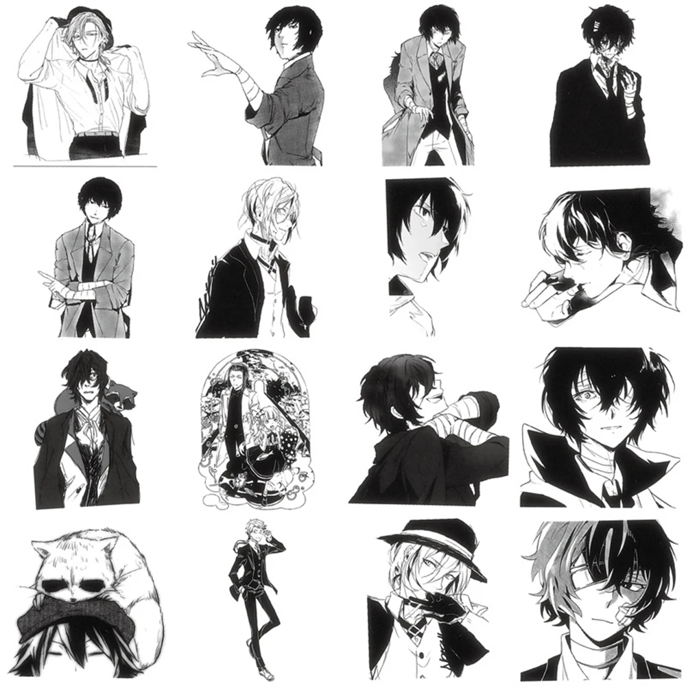Bungo Stray Dogs Anime Stickers Pack - Black and White Cartoon Graffiti Decals