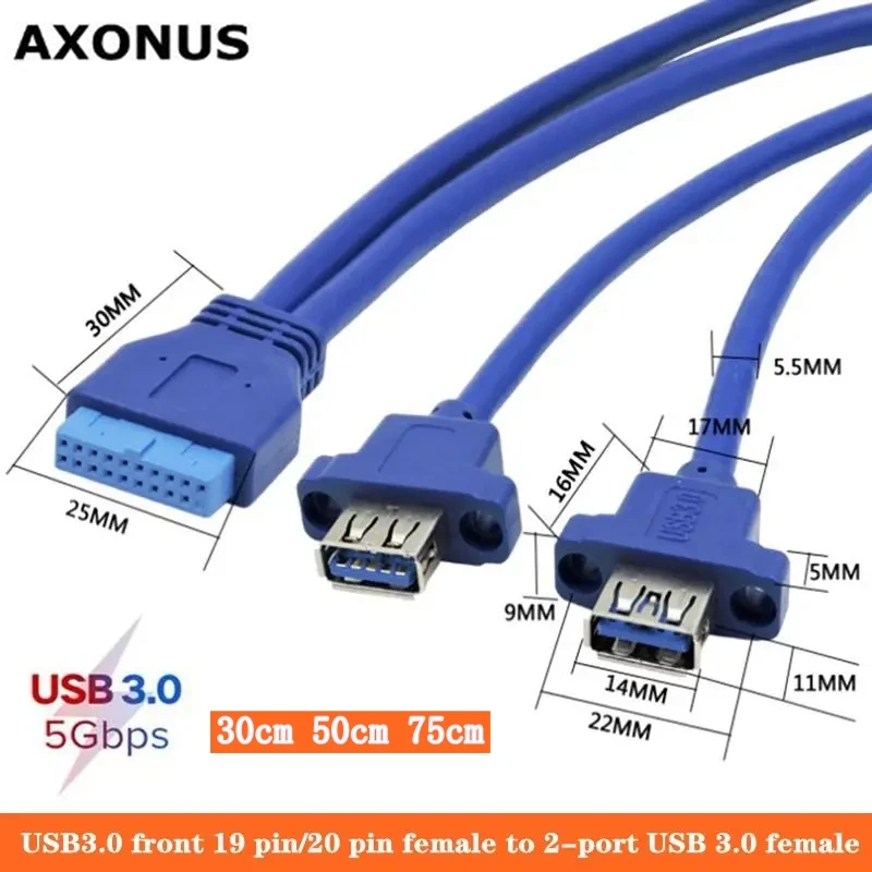 

DIY Chassis USB3.0 Front 19 Pin/20Pin Female To 2-Port USB 3.0 Female With Ear Baffle Panel Cable