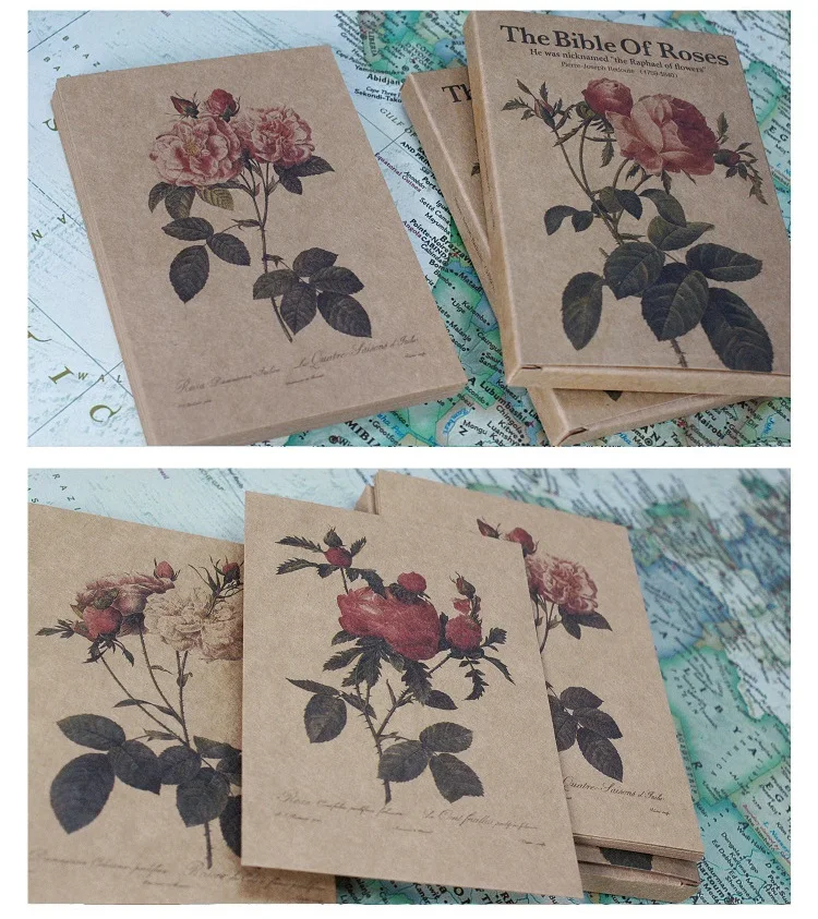 24 Sheets/Set The Bible of Rose Hand Drawn Kraft Paper Postcard DIY Retro Greeting Message Cards Christmas and New Year Gifts