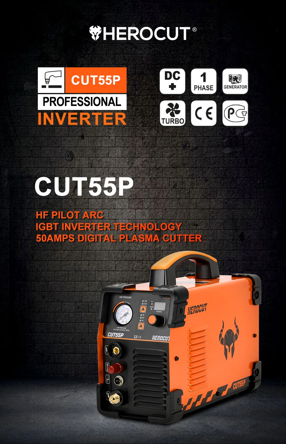 Cortador de Plasma HEROCUT IGBT 50A + Máquina CUT55P HF Pilot Arc: ¡Potencia y Precisión para tus Proyectos!