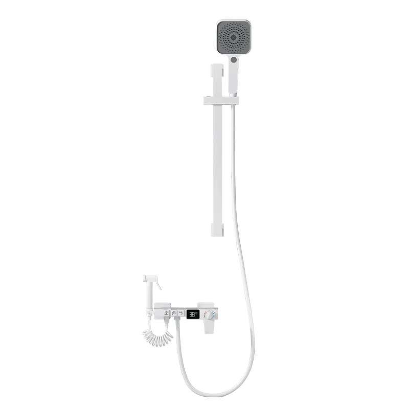 

Simple Constant Temperature Digital Display Shower Set Home Bathroom Bath Supercharged All Copper Home Matte White Shower