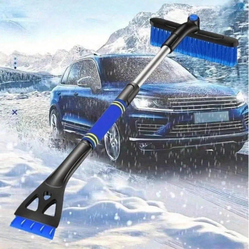 Car-Mounted 3-In-1 Blue Telescopic & Detachable Rotary Snow Shovel & Brush