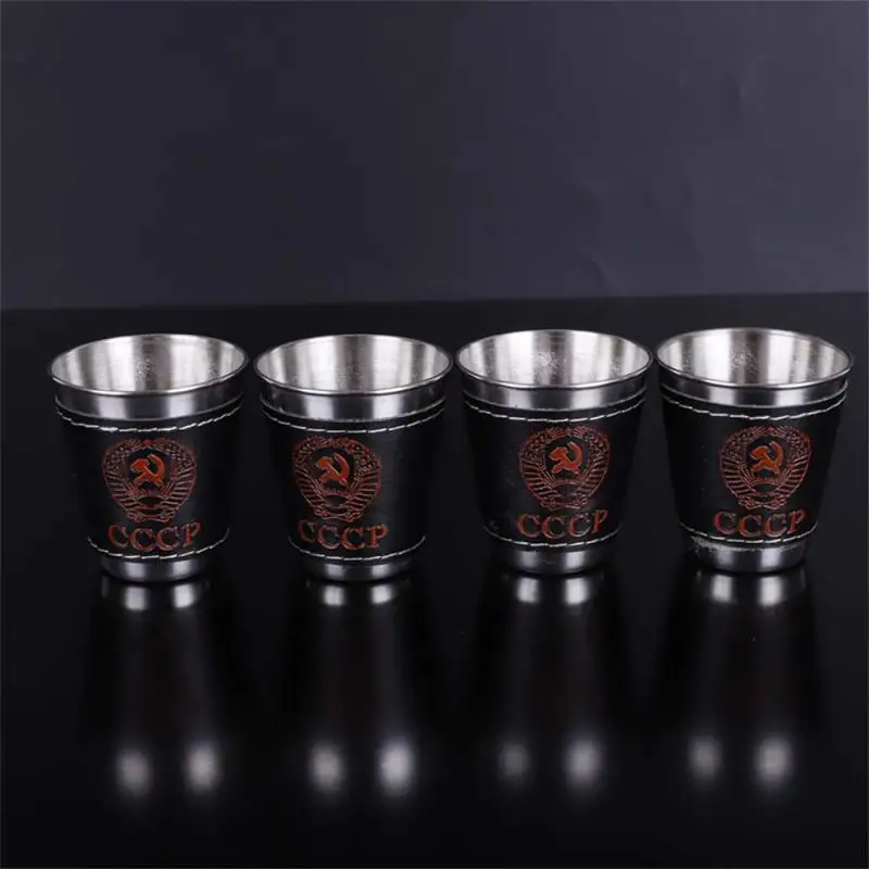 30/70/170ml Outdoor Camping Tableware Travel Cups Set Picnic Supplies Stainless Steel Wine Beer Cup Whiskey Mugs PU Leather