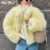 Winter Women Yellow Faux Fur Jacket Chic Girls Fashion Streetwear Thicken Warm Stand Collar Fox Fur Coat Outerwear