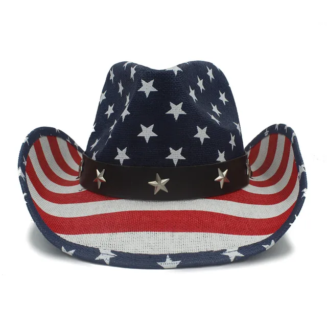  - Summer Classic American Flag Cowboy Hats For Men Wide Brim Usa Cowgirl Chapeau Homme Cap Usa Flag Straw Cowboy Hat Dropshipping