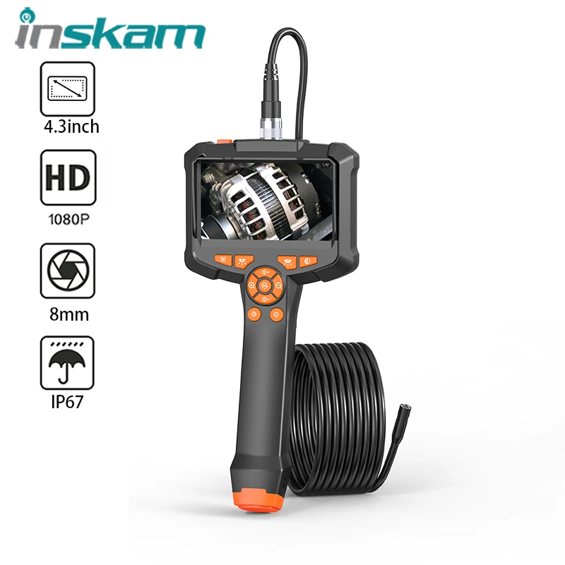 

Промышленный эндоскоп INSKAM, Водонепроницаемый эндоскоп IP67 с экраном 4,3 дюйма, HD P, светодиоды 8 мм, бороскоп для осмотра автомобильной трубы и канализации,эндоскоп автомобильный,камера эндоскоп
