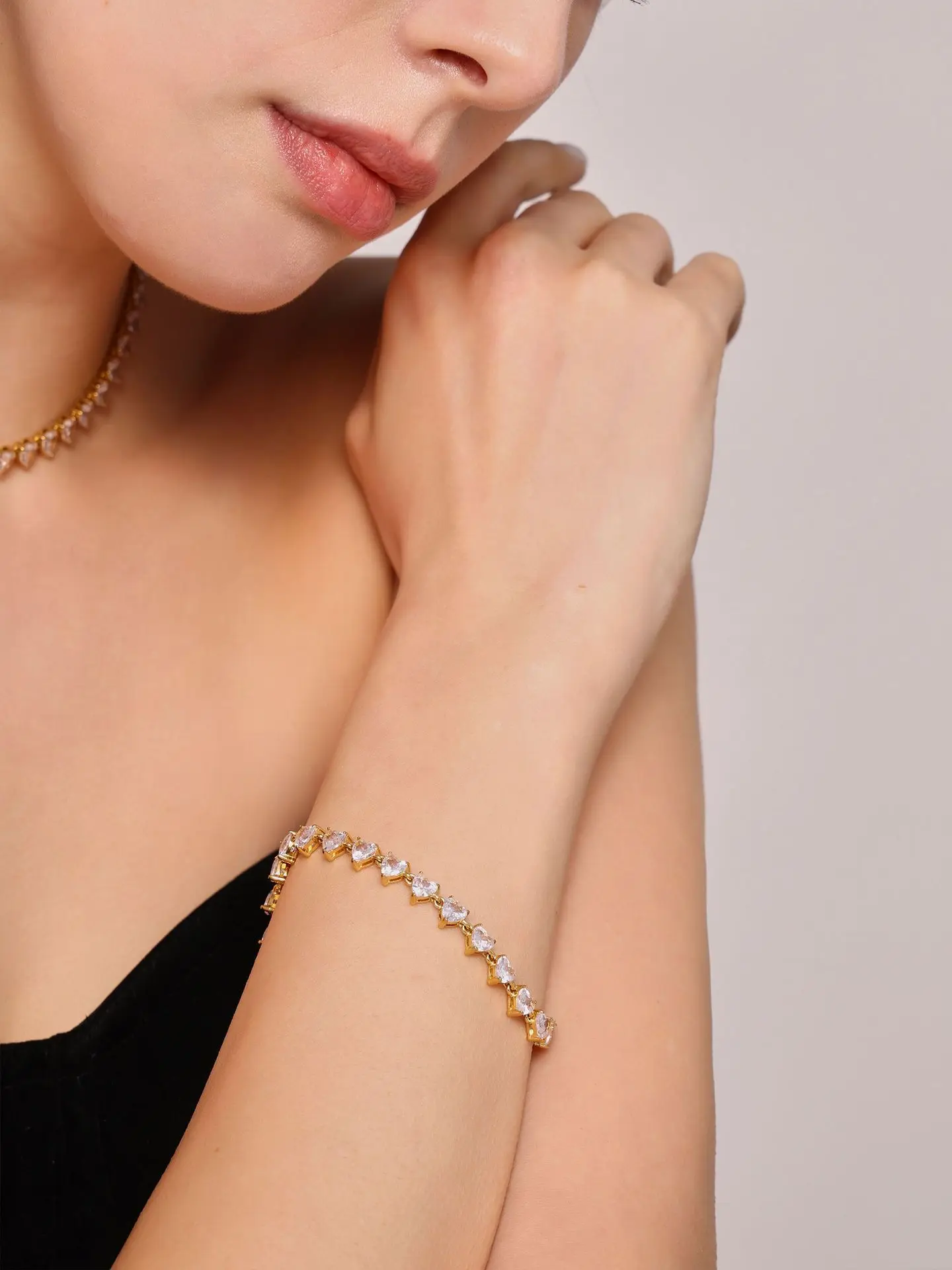 Buntes Herz Liebe Zirkonia Damen Halskette Armband Luxus Edelstahl Halsband Wasserdicht Charm Bankett Hochzeit Schmuck – Detail 9