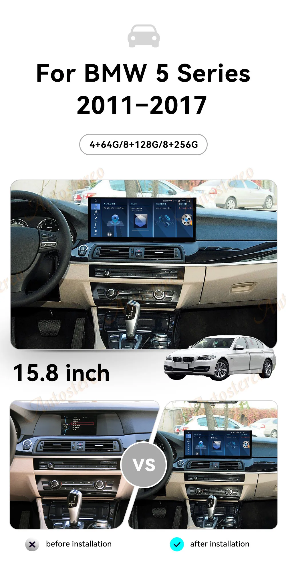 15.8 Inch Qualcomm 680 Android 14 Carplay For BMW 5 F10 F11 F18 Car Multimedia P