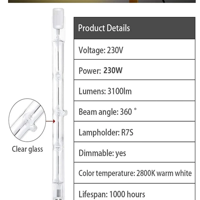 대량 팩 5/10개 J118 LED 유리 튜브 COB 전구 100W-400W 고출력 콘 램프 할로겐 대체품 도매용