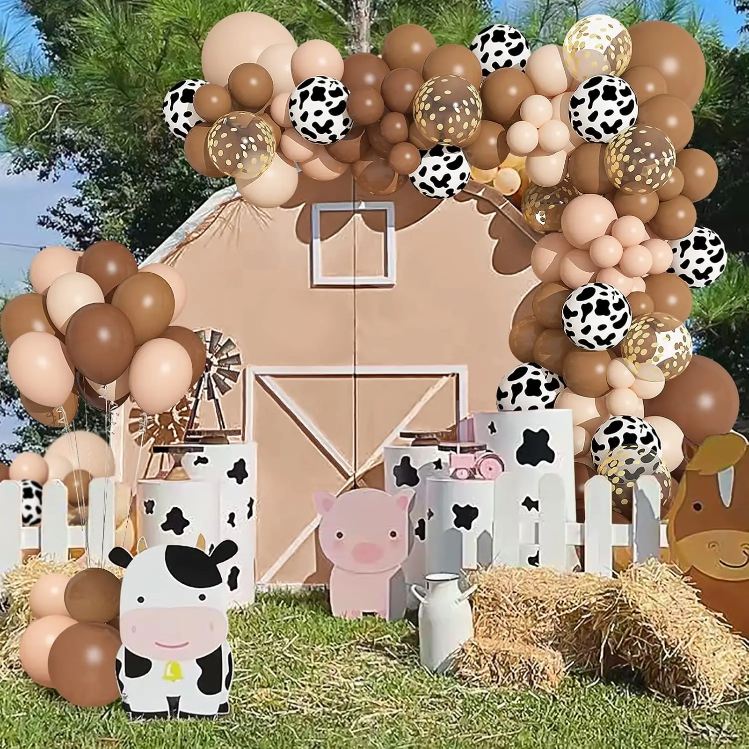 Dusty Pink Cow Balloon Arch Garland Kit – Dusty Pink, Light Pink, Brown, Sand White And Cow Print Balloons For Baby Shower, Birthday, Farm, Western, And Cowboy Theme Party Decoration