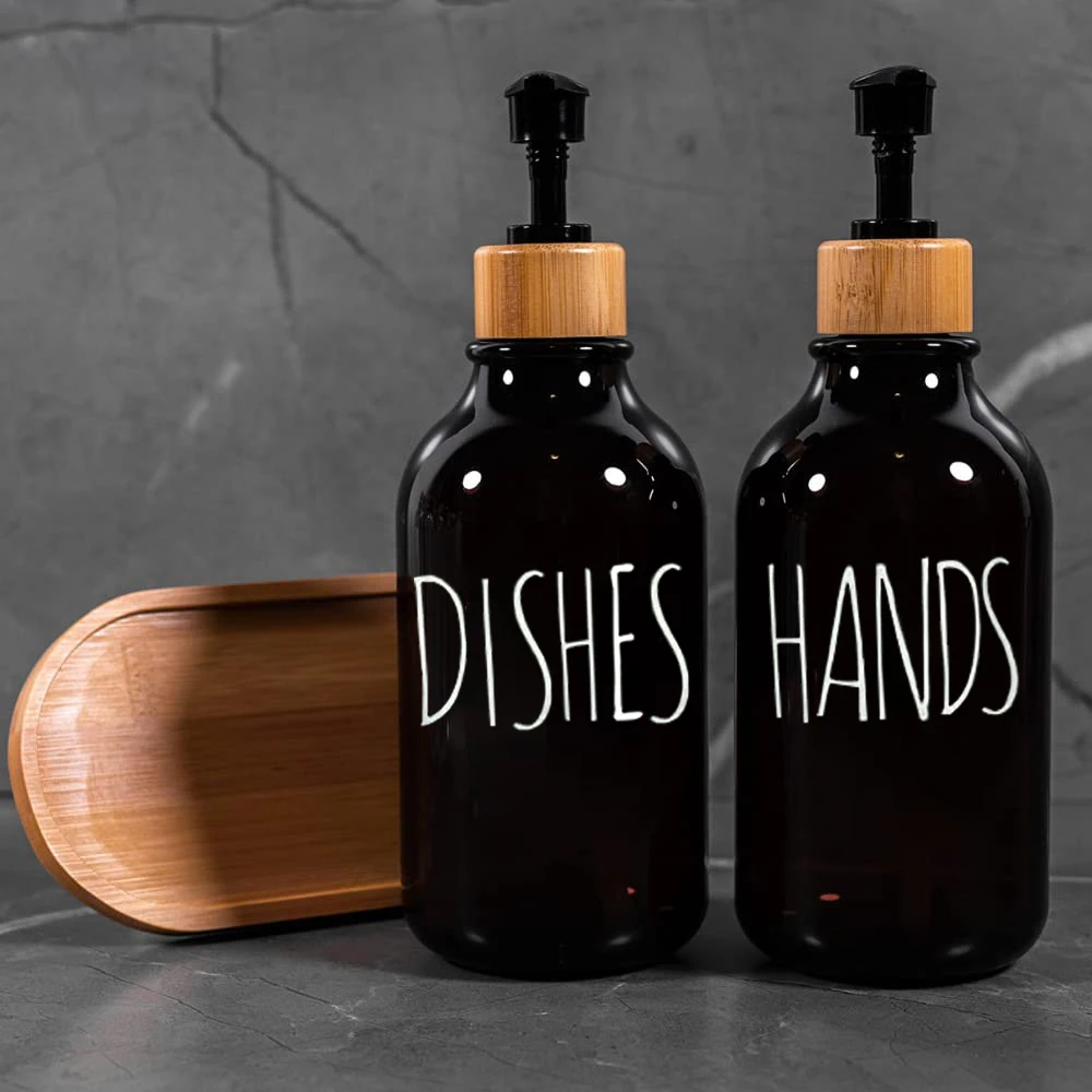 Kitchen Amber Plastic Dish Soap Bottle with Decal Label Empty Pump Dispenser Hand Soap Dispenser for Bathroom Lotion Container soap dispenser