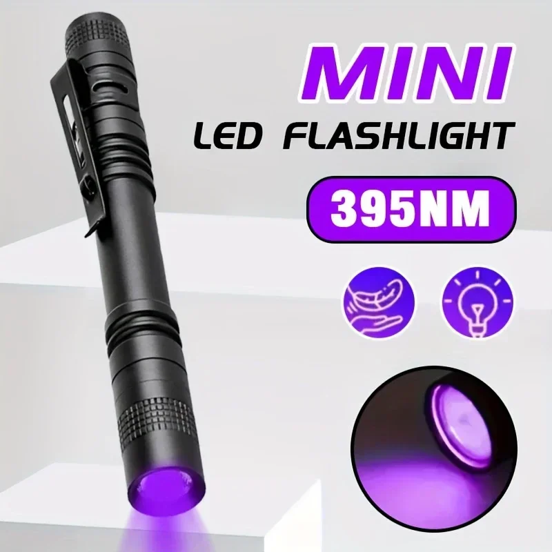 Portable 395nm UV Pen Clip Flashlight - Ultraviolet Pet & Scorpion Detector Lamp