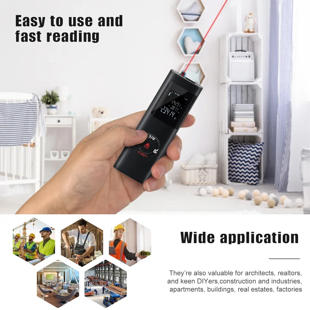 Smart Mini Laser Distance Meter 40M/60M Measure Infrared Rangefinder USB Rechargeable Portable Handheld Laser Range Finder Tools