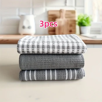 3pcs/set Solid Color Waffle Premium Kitchen Towel Set Suitable for Wiping Dishes Absorbent Tea Towel Kitchen Dish Towel 1