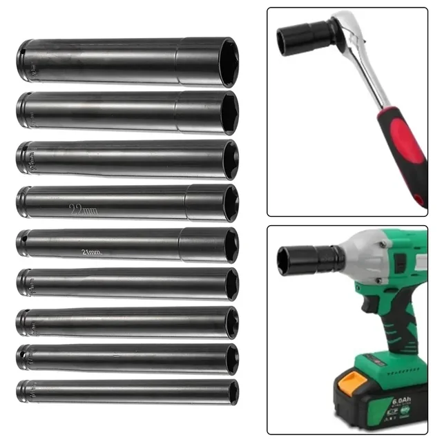 1pc 200mm Long Wrench Socket 1/2" Drive Deep Wrench Socket Adapter Spanner Converter Reducer Electric Hex Wrench Deep Sockets 2