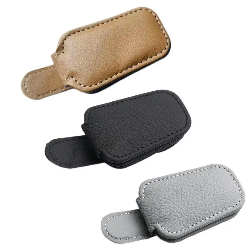 

Car Sunglasses Holder Leather Magnetic Auto Sunglasses clip Universal Sun Visor Glasses Case Ticket Card Clip Auto Accessories
