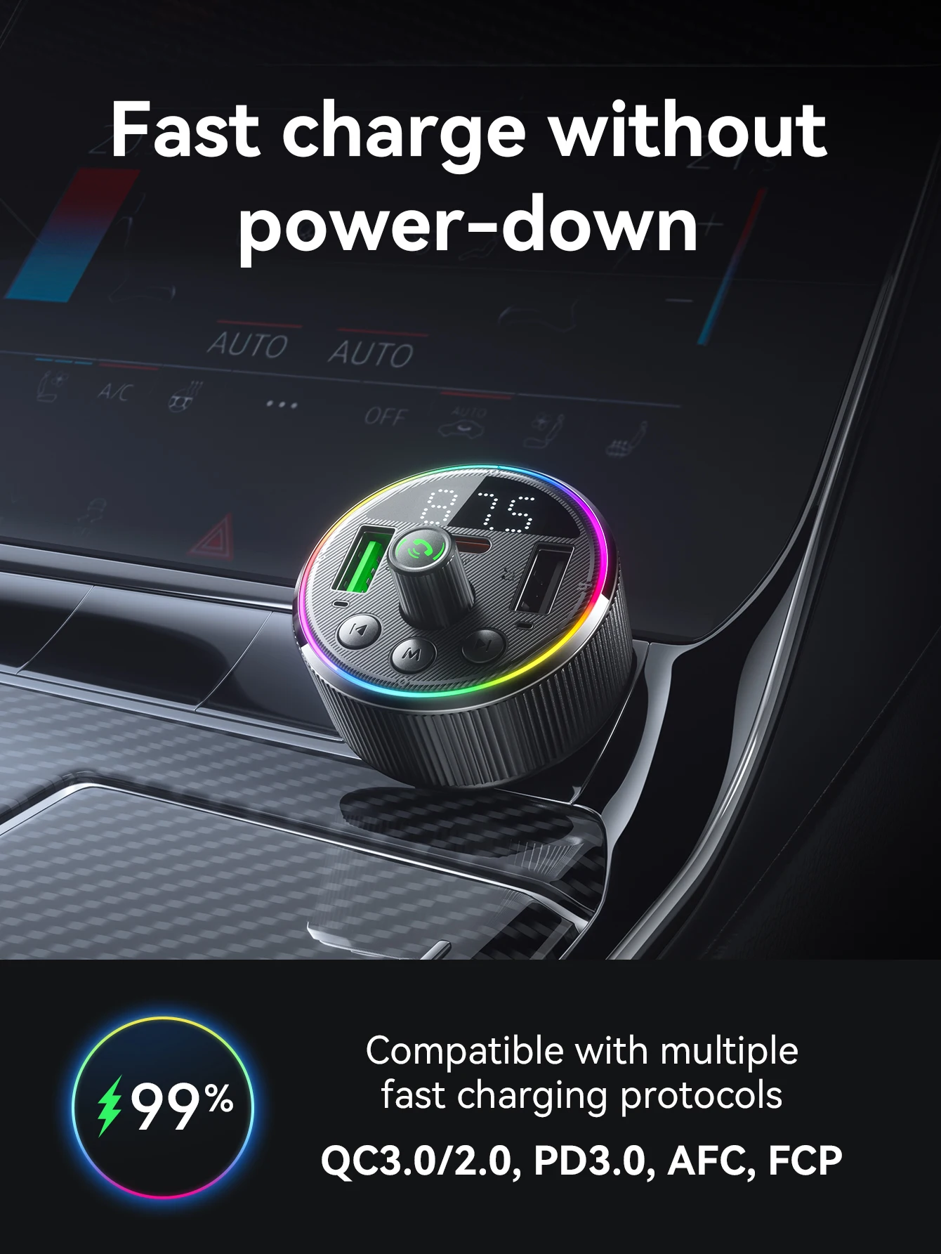 HOCO E82 48W Bluetooth 5.3 Car FM Transmitter with PD30W & QC3.0