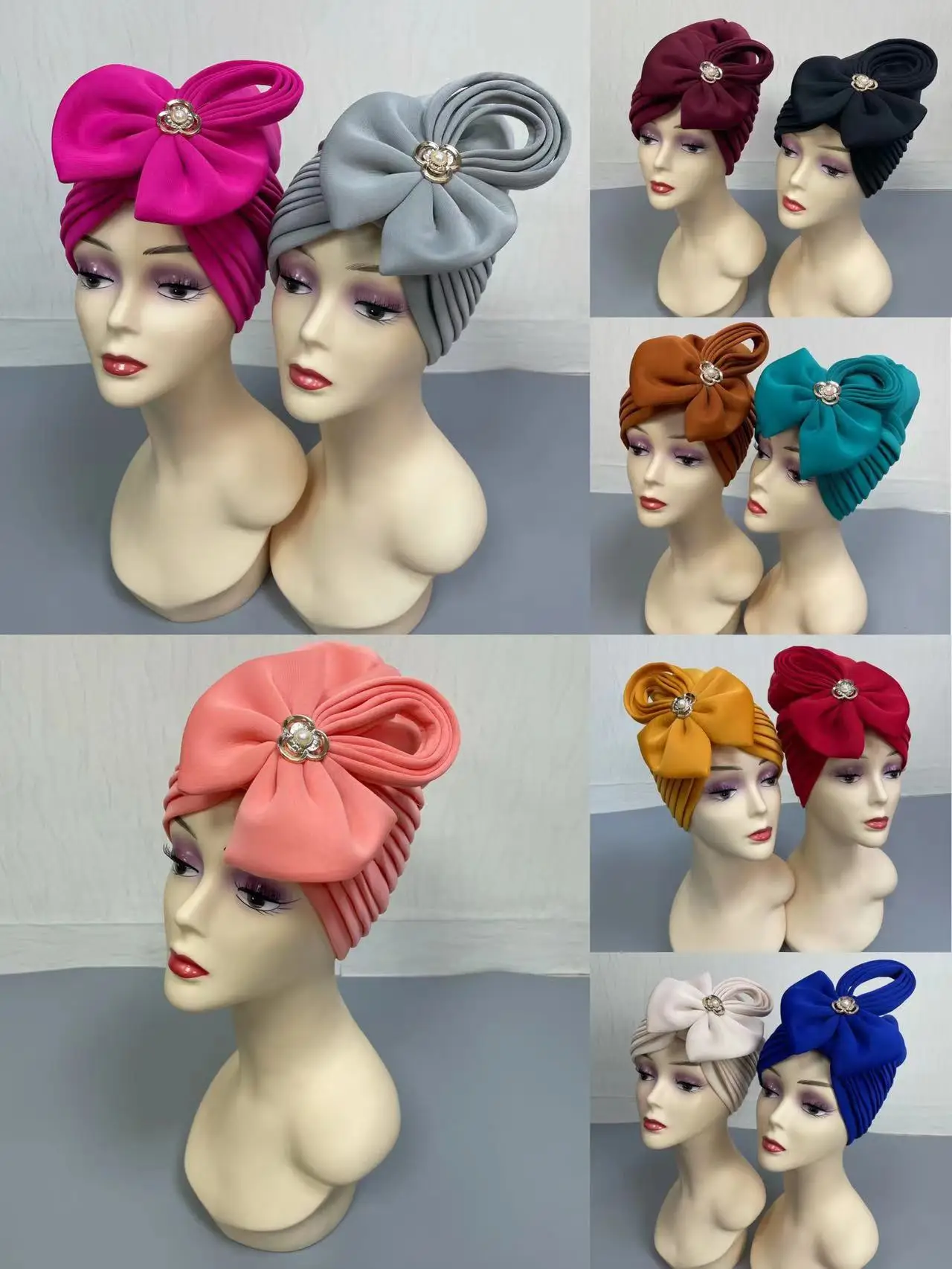 

12Pcs/pack Turban Hijab Caps Aso Oke Gele Pretty African Caps Headtie Already Made Gele Muslim Scarf Head Wrap Ladies Auto Hat