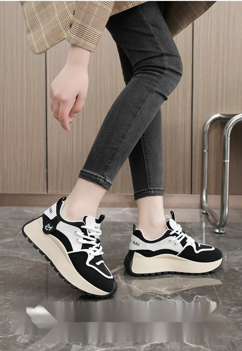 Women New Fashion Chunky Sneakers Women Autumn New Lace Up Casual Platform Sports Shoes Female Goth High Heels Sneakers_voghion.com