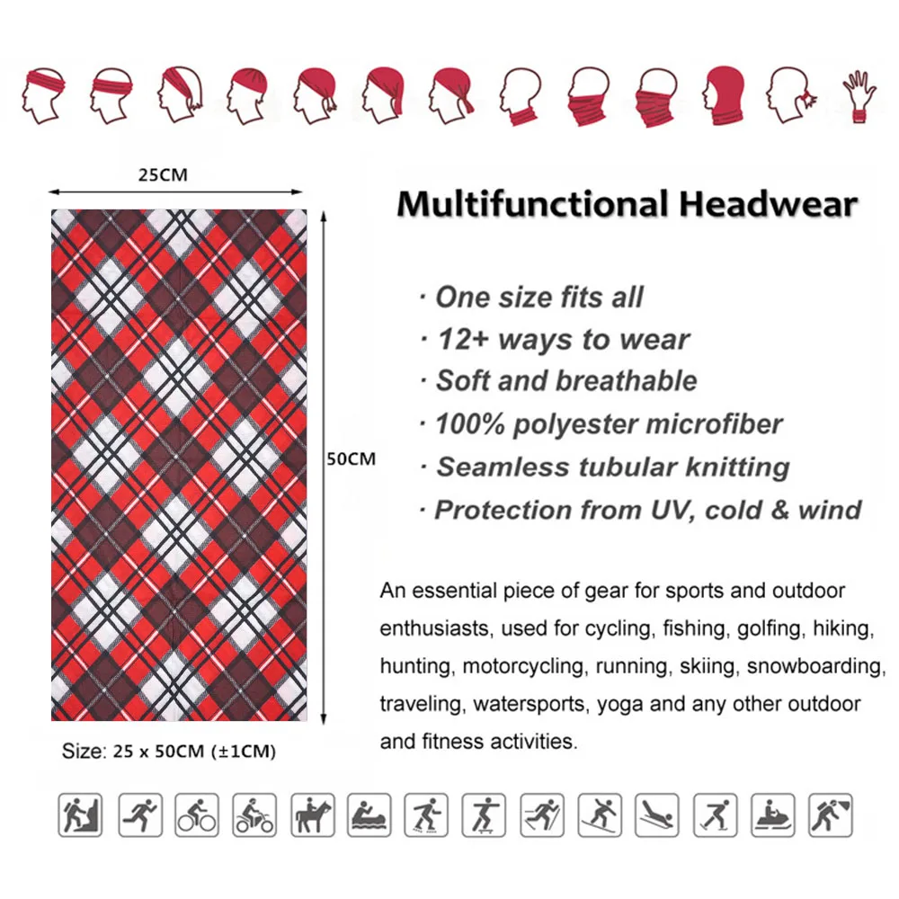 Plaid Pattern Seamless Neck Gaiter Women Tube Microfiber Headscarf Outdoor Camping Hiking Balaclava Men Cycling Bandana Scarf
