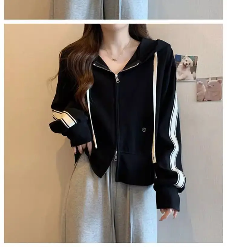 Frühling Herbst Neue Zipper Hoodie Langarm Vielseitiges Top – Detail 24
