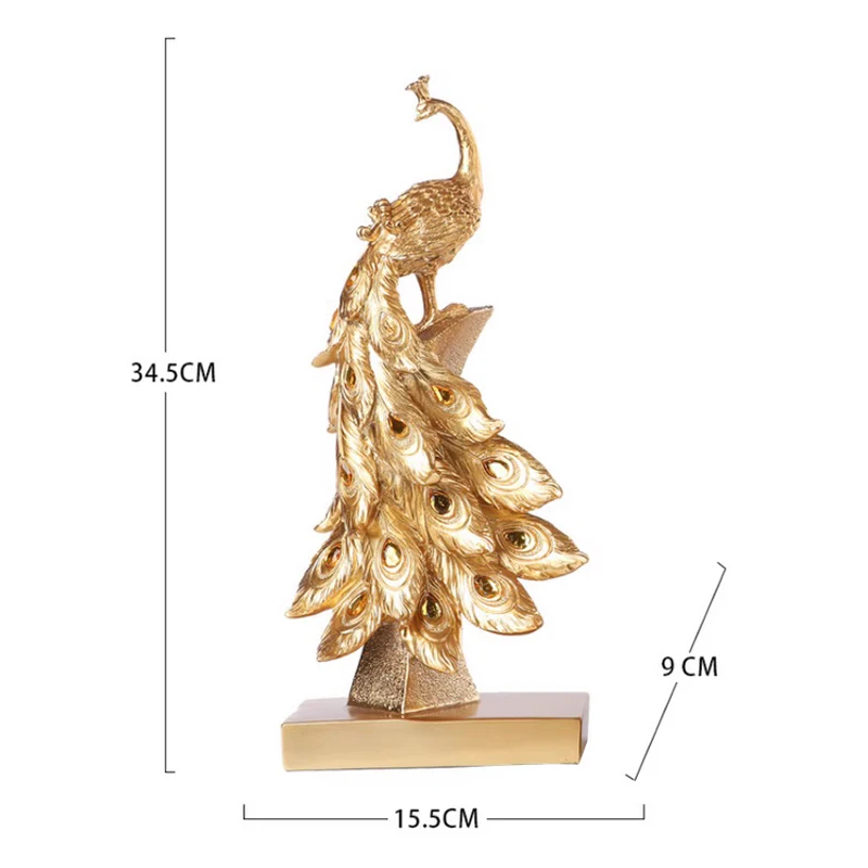 European style Resin Peacock Shape Auspicious Decoration Home Office Living Room TV Cabinet Wine Wedding Housewarming Decor, 1Pc
