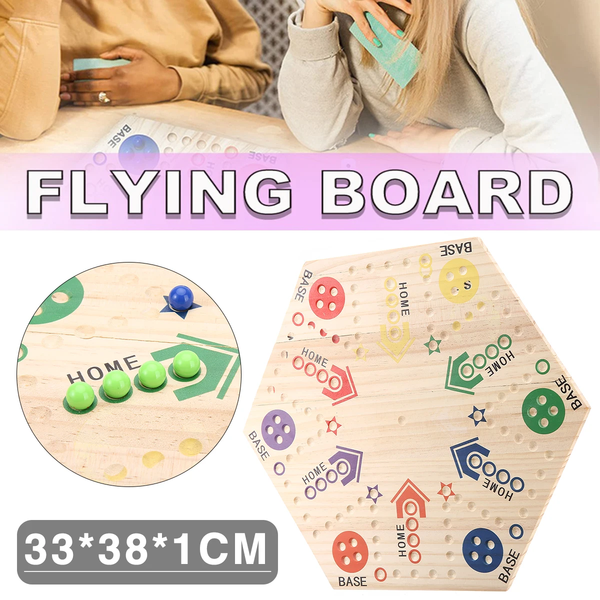

New 1set Wooden Marbles Board Game Double Sided Hand Painted Flying Chess Educational Games Set With Dice