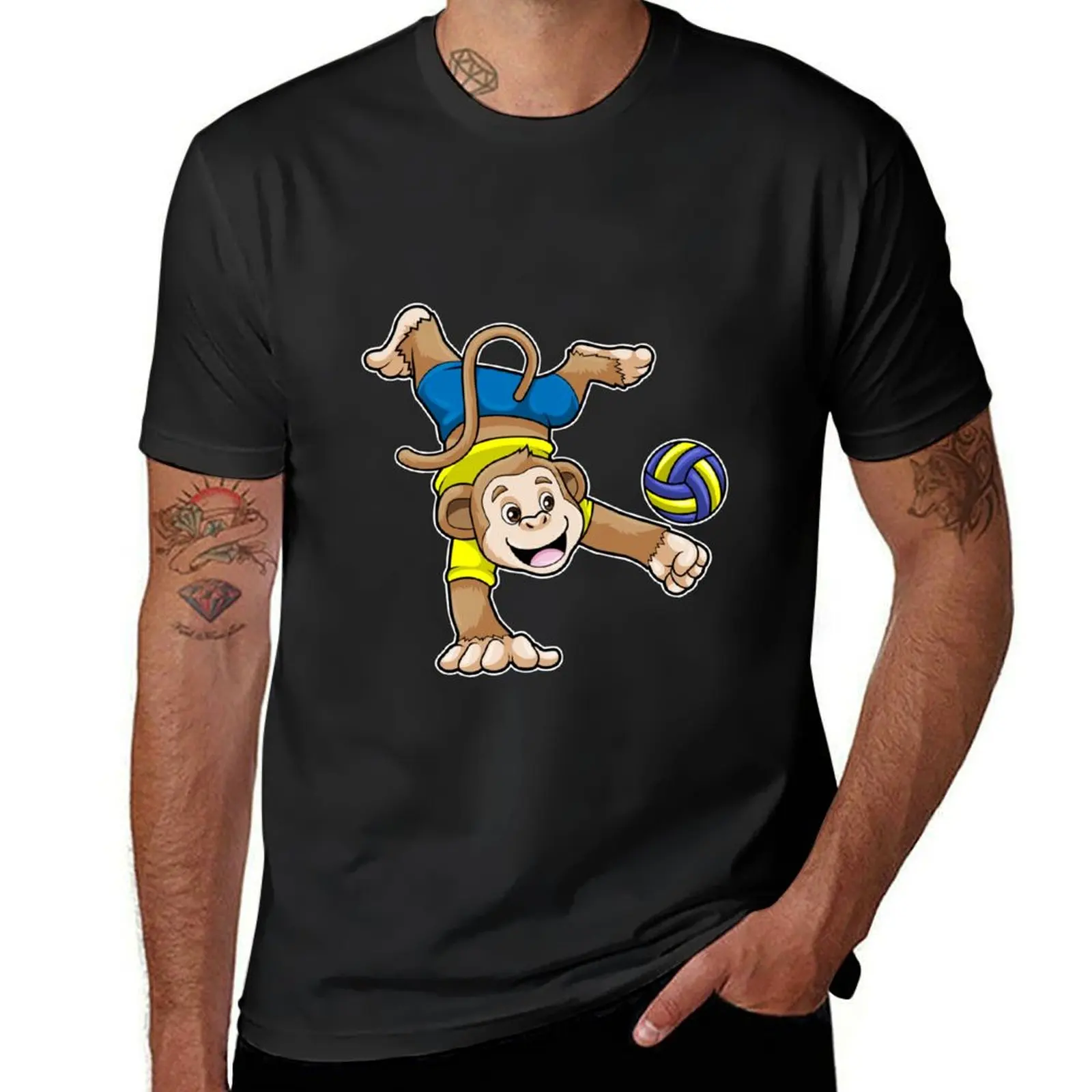 Monkey at Sports with Volleyball T-shirt blanks aesthetic clothes customs animal prinfor boys mens cotton t shirts