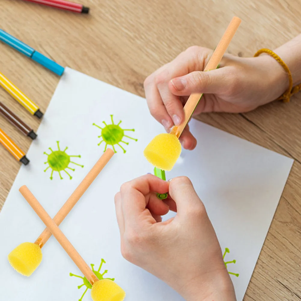 

Round Natural Sponges Brush Set DIY Painting Sponges Children Drawing Craft Brushes With Wood Handle Sponge Brushes