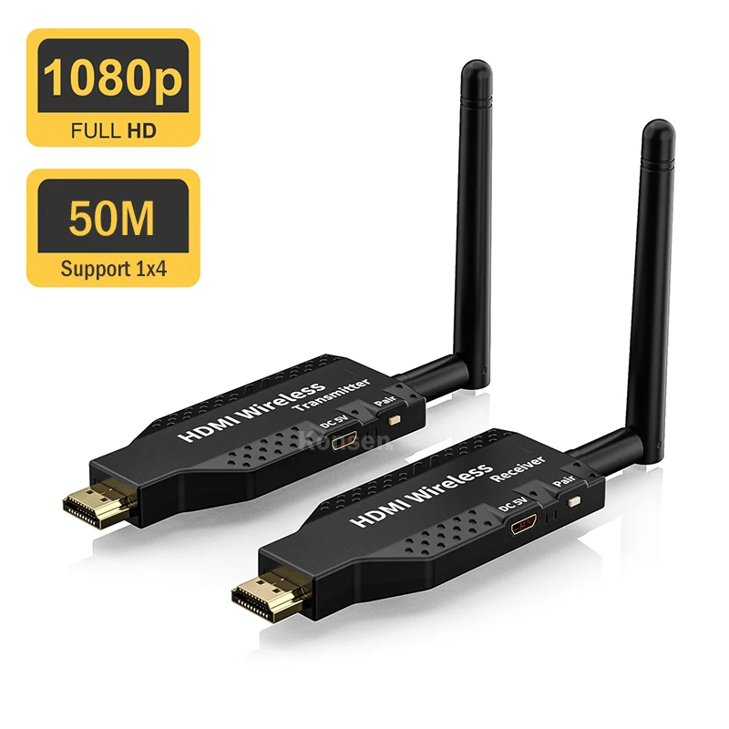 

Wireless HDMI Extender 50M 5.8GHz 1080P WiFi Video Extension Transmit Screen Share Display for Camera Laptop PC to TV Projector