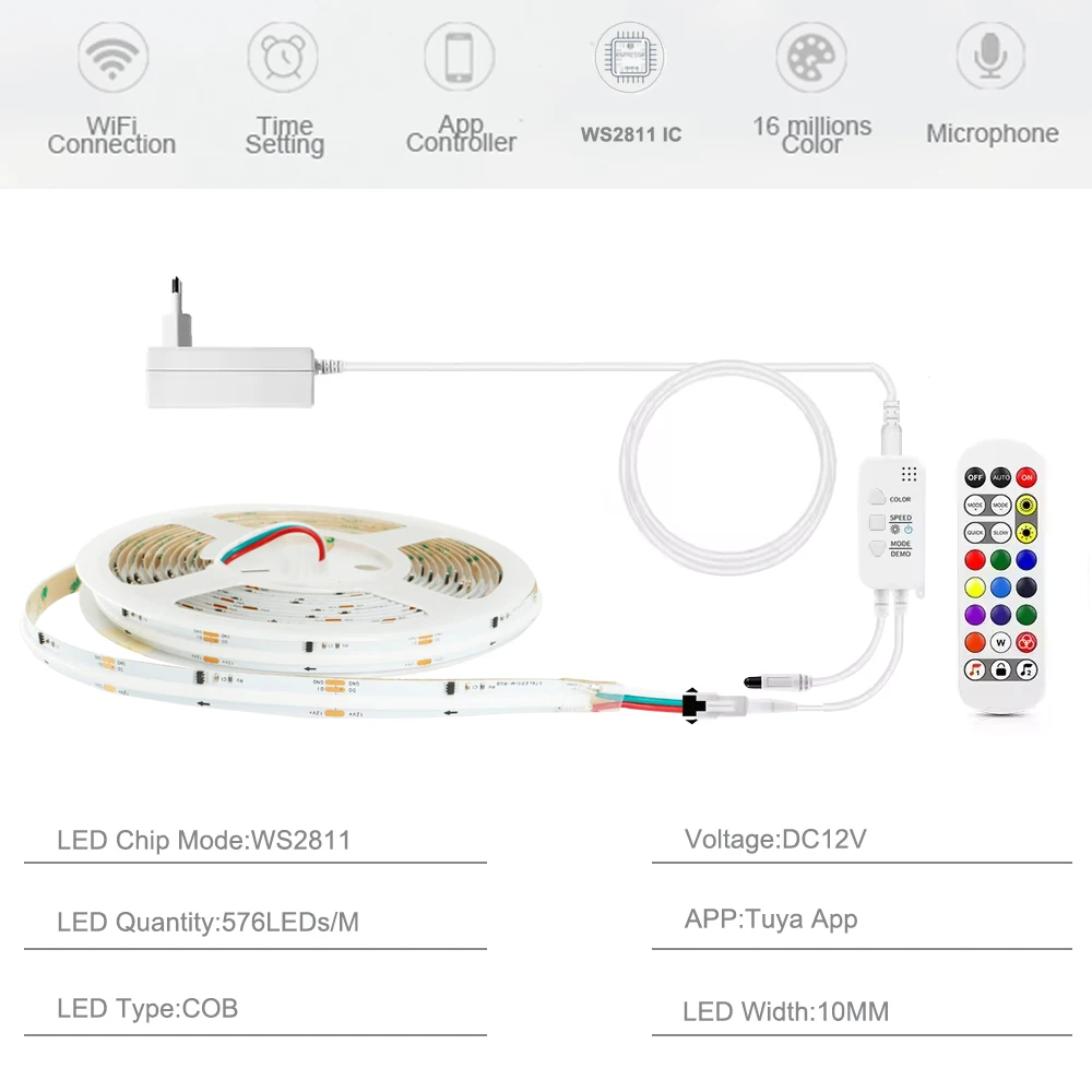 รูปสินค้า WS2811 RGBIC COB ไฟ LED Strip Dream สีแอดเดรสสมาร์ท LED เทปยืดหยุ่น Tuya WIFI APP ควบคุม DC12V สําหรับ Alexa Google