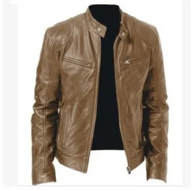 2021 Mens Fashion Leather Jacket Slim Fit Stand Collar PU Jacket Male Anti-wind Motorcycle Lapel Diagonal Zipper Jackets Men 5XL 6