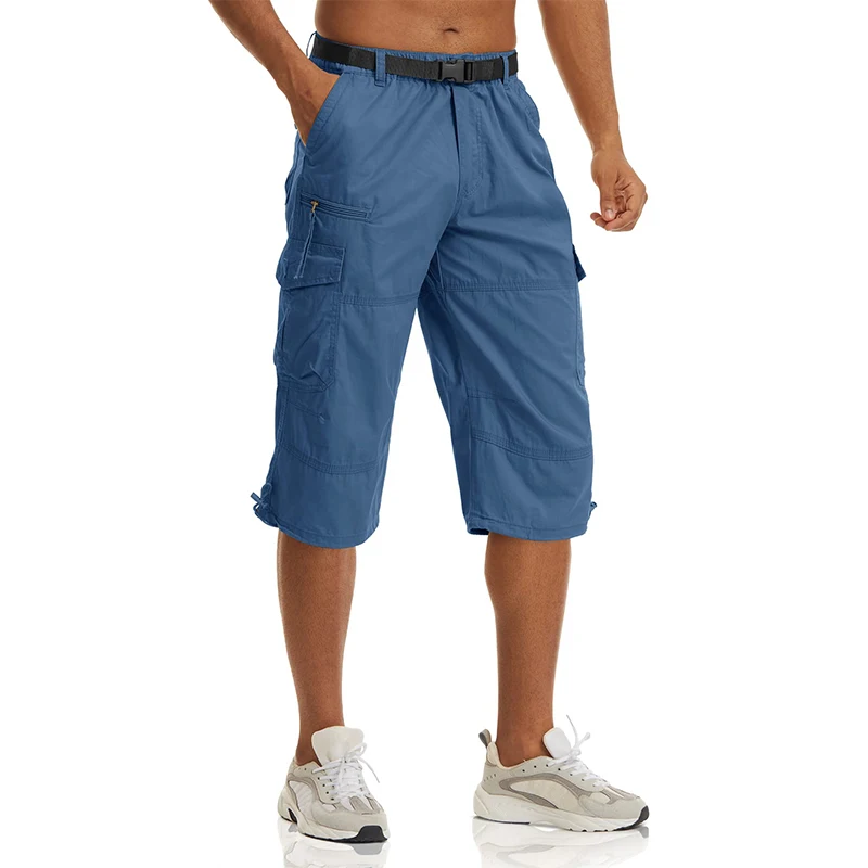 EKLENTSON Herren-Wandershorts, mehrere Taschen, elastische Taille, Cargo-Shorts, Sommer, Camping, Reisen, männliche Outdoor-Shorts, ohne Gürtel – Detail 7