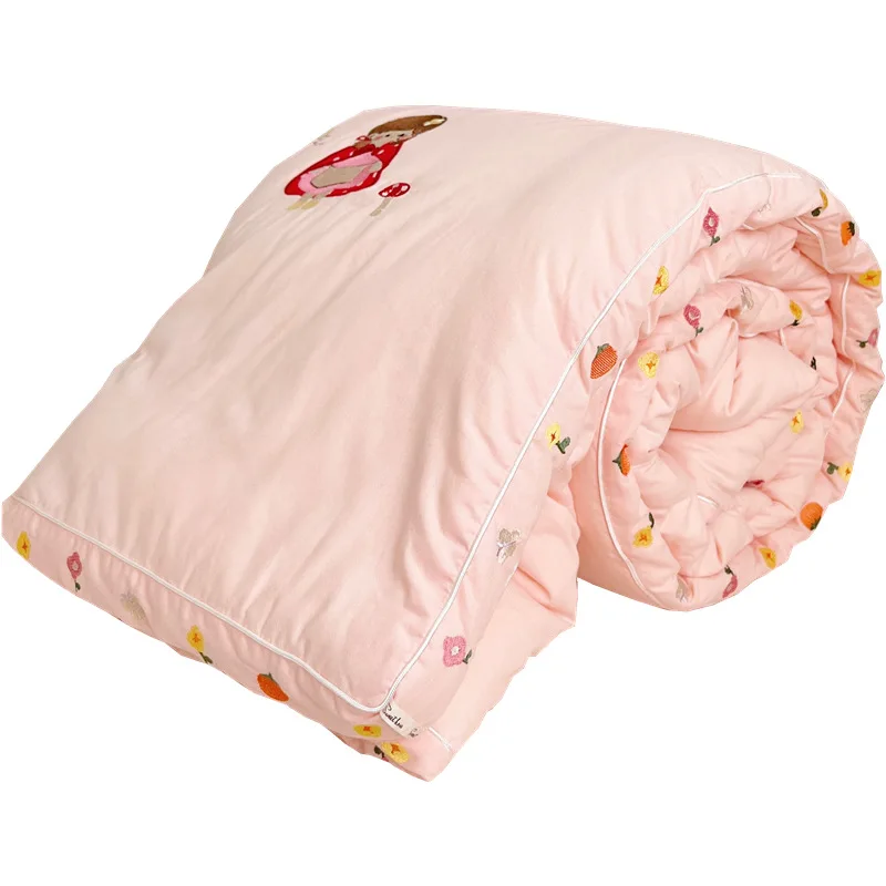 Grade A Pure Cotton Brushed Thick Pink Three-Dimensional Edge Bread Quilt Autumn And Winter Warm Soybean Quilt Children's Single