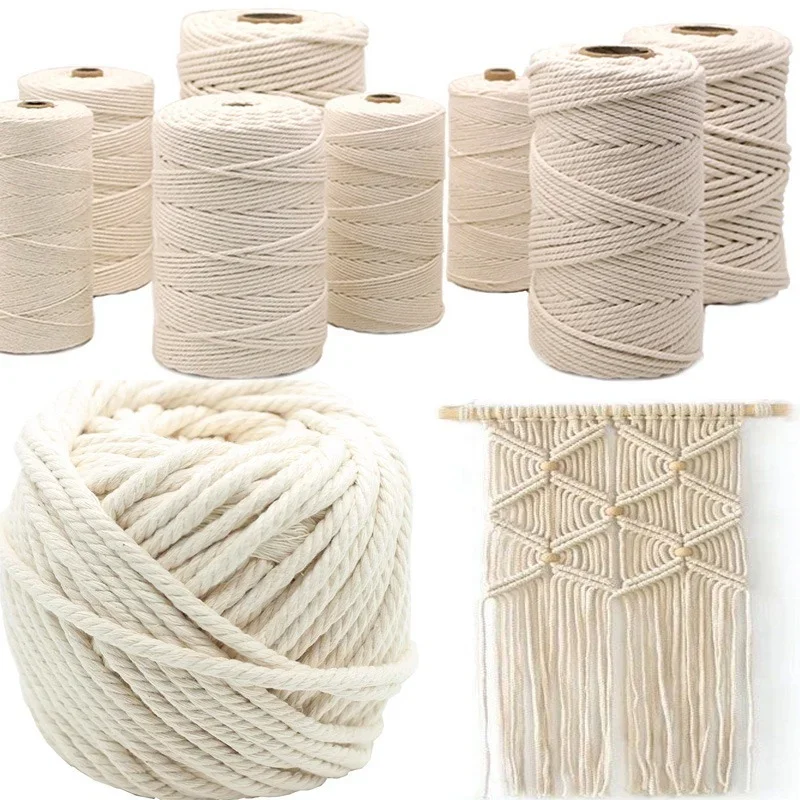 1/2/3/4/5/6mm Cotton Cord Rope String Natural Cotton Macrame Cords Twine Braided Woven Crafts Home Decor DIY Knitting Material
