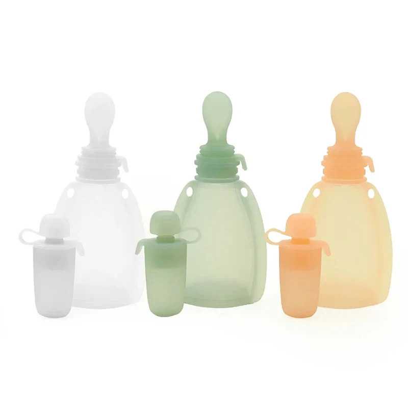 Newborn Silicone Yummy Pouch Squeeze Spoon baby food storage containers food pouch Top Refillable Baby Food Container BPA Free Portable Juice Milk Storage Bags