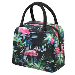 Enhanced Insulated Canvas Lunch Bag - Stylish and Portable Thermal Food Carrier (Black Flamingo1)