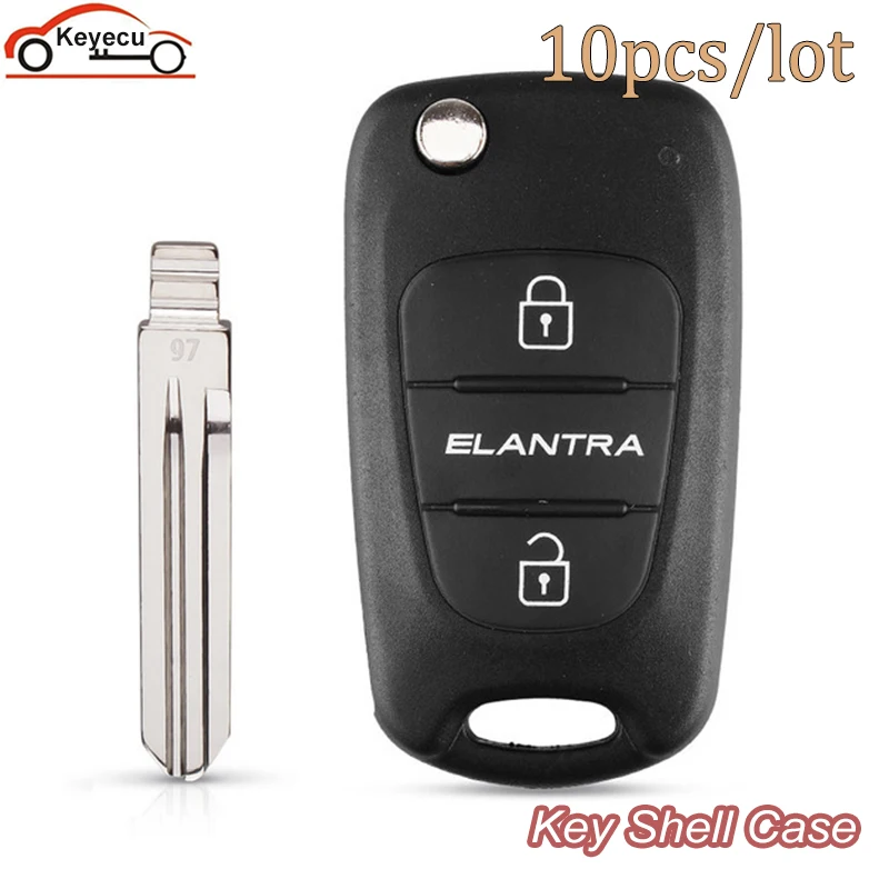 

KEYECU 10pcs/lot Replacement Flip Folding Remote Key Shell 3 Buttons For Hyundai Accent 2018 Fob Keychain Car Key Case Cover