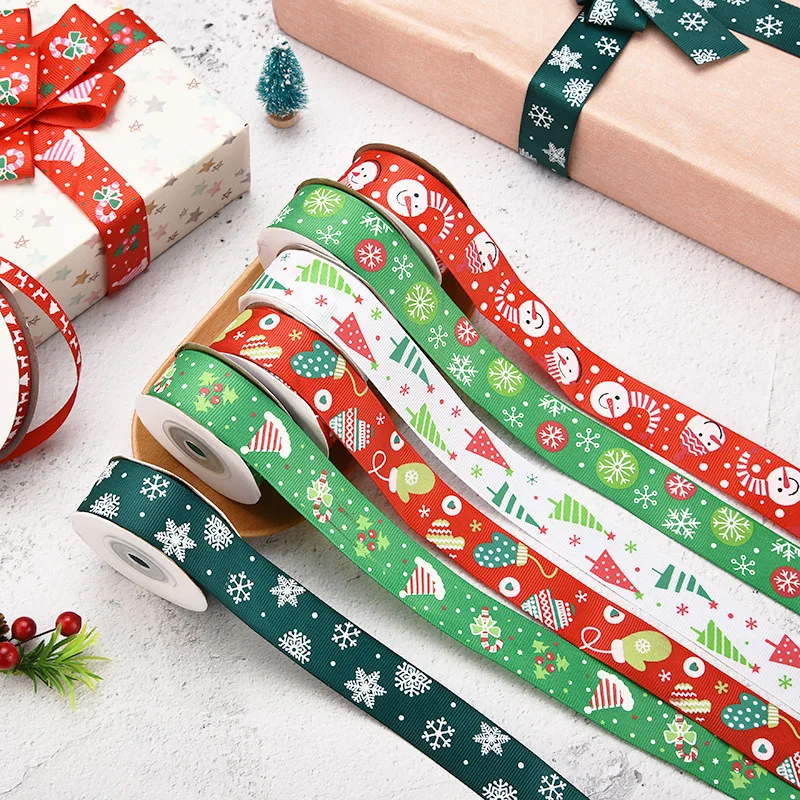 10mm Christmas Ribbon Printed Christmas Polyester Ribbon for Handmade Design Decoration DIY Gift Packing 5yards