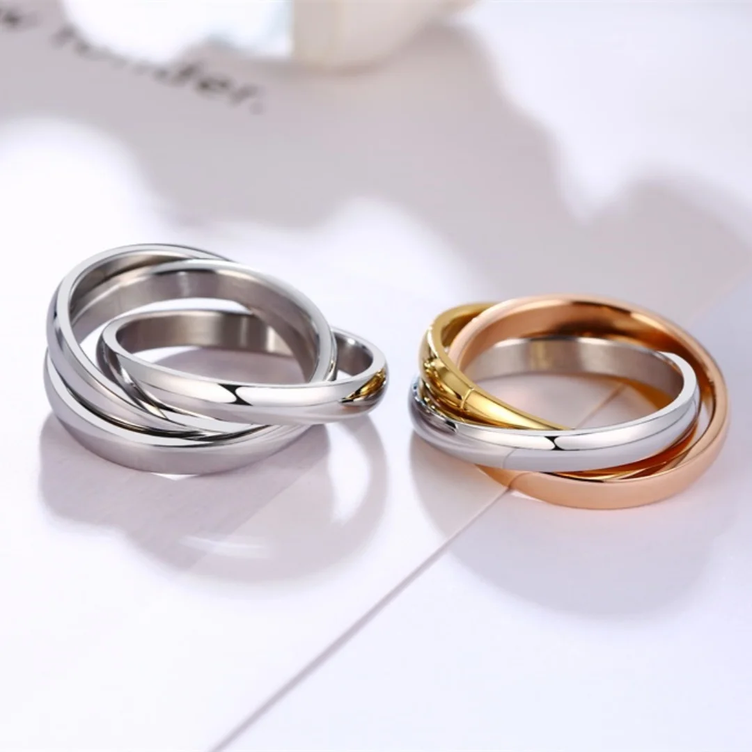Womens Ring Triple Interlocked Engagement Rings for Women Stainless Steel Three-in-one Promise Gift for Her Valentines Day