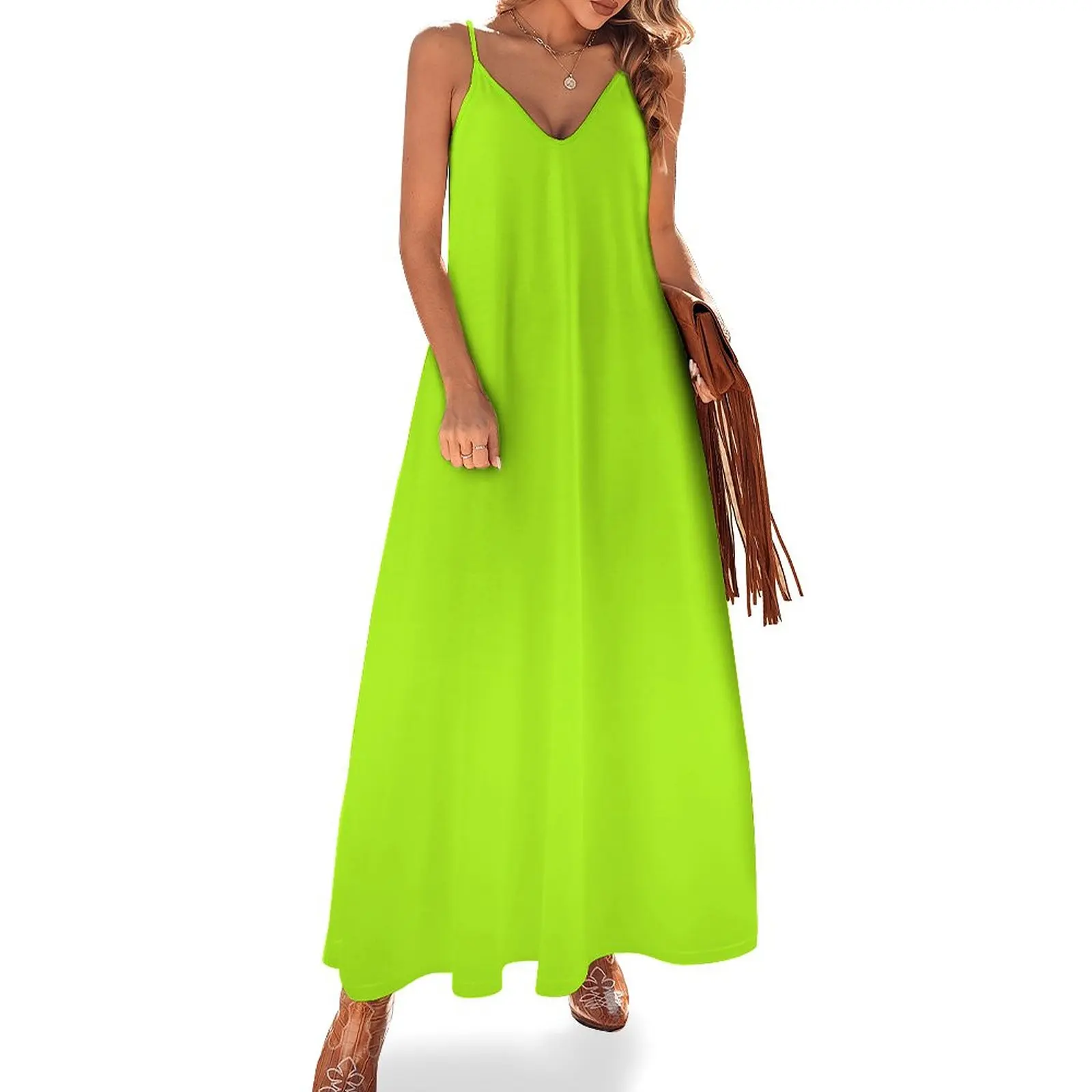 

Solid Bright Green Yellow Neon Color Sleeveless Dress women's clothing summer 2024 novelties Female clothing summer clothes