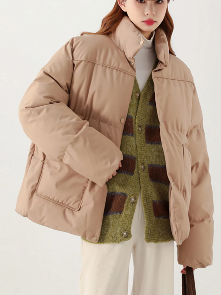 QOERLIN Winter Jacket Women Parkas Thicken Warm Coat Stand Collar Jackets Solid Color Parka Coat Women Fashion New Streetwear